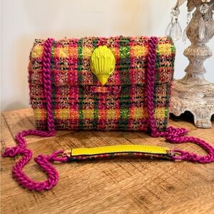 Kurt Geiger Multicolor Tweed Mini Bag with Pink Chain